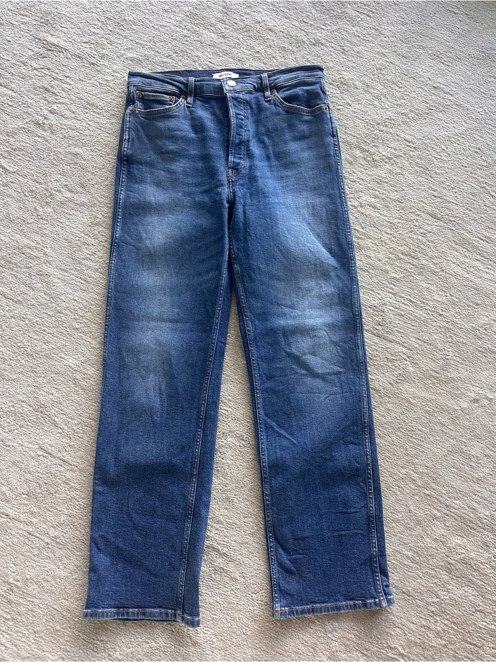 Re/Done Men’s Straight Jeans in Mid Blue Wash